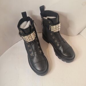 Karl Lagerfeld Black Combat Boots with Clear Accents